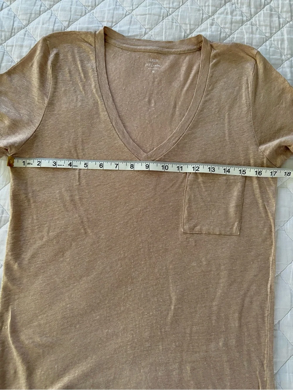 J. Crew Linen Gold Metallic Short Sleeve V-Neck Pocket Tee